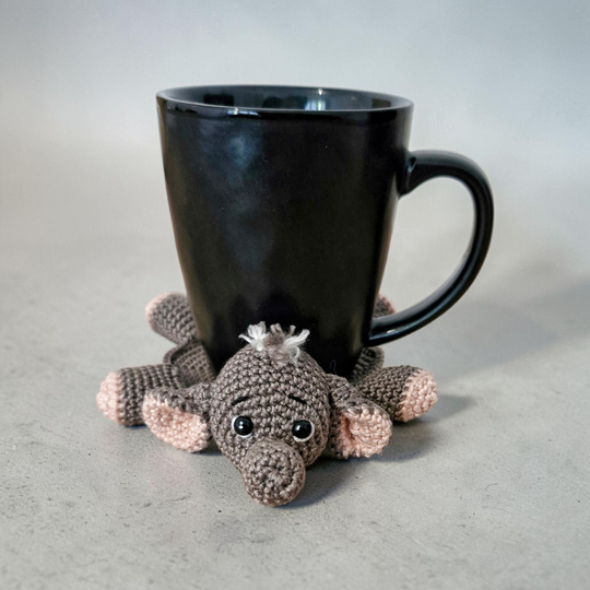 PDF Häkelanleitung Untersetzer für Tassen und Gläser Amigurumi Elefant