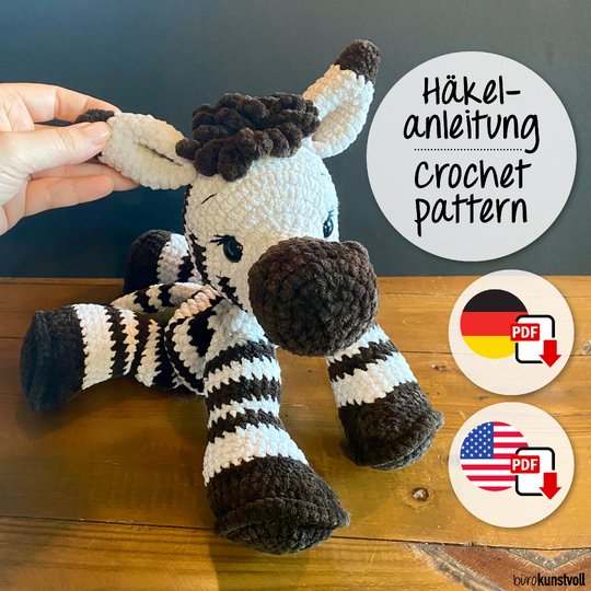 PDF Crochet pattern GER/ENG  „Mali das Zebra“ (Snuggler) @buerokunstvoll