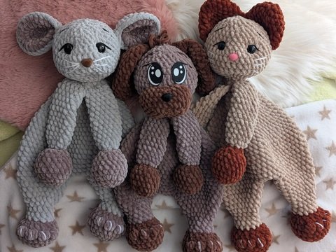 Schmusetuch 3in1 Schmusewusel Mietze, Mäusle, Wauzel, Häkelanleitung PDF