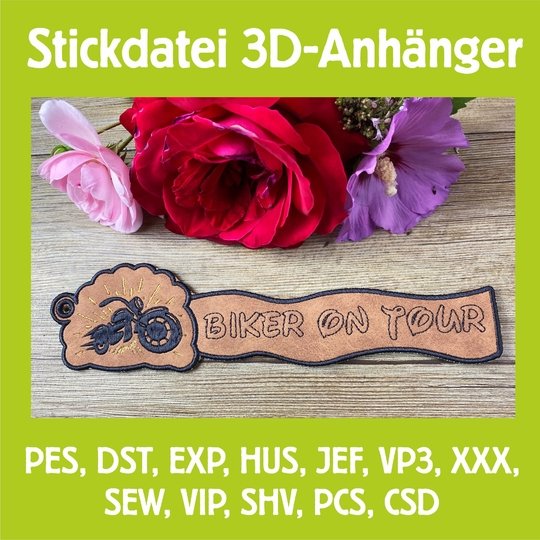 Stickdatei 3D-Anhänger Biker ON TOUR