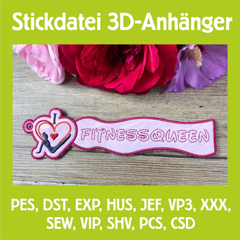 Stickdatei 3D-Anhänger Fitnessqueen