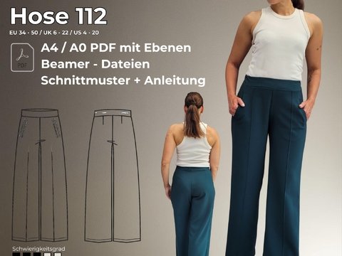 Schnittmuster Hose mit Ebenen, elegante Hose, Bügelfalten, Paspeltaschen
