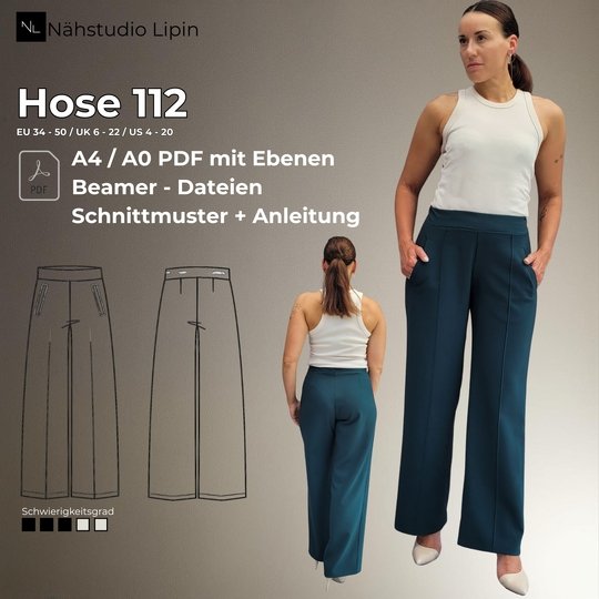 Schnittmuster Hose mit Ebenen, elegante Hose, Bügelfalten, Paspeltaschen