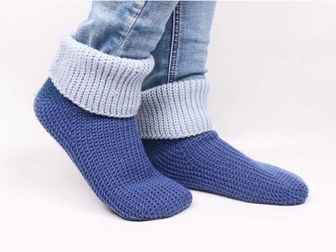 warme Haussocken "Denim" (Gr. 34-47, stricklook)