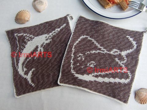 Häkelanleitung XL Doubleface-Topflappen „Raja und Marlin“