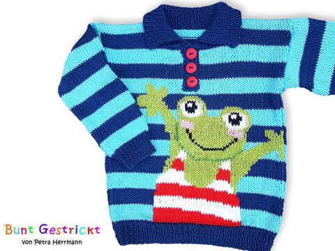 Pullover in 2 Größen - Frosch Motiv - Strickanleitung