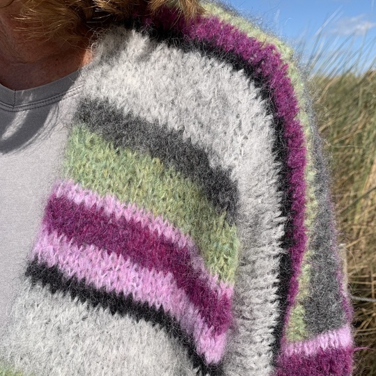 Strickanleitung Bunter Streifen-Cardigan Xenia Größe 36 – 48 Damen