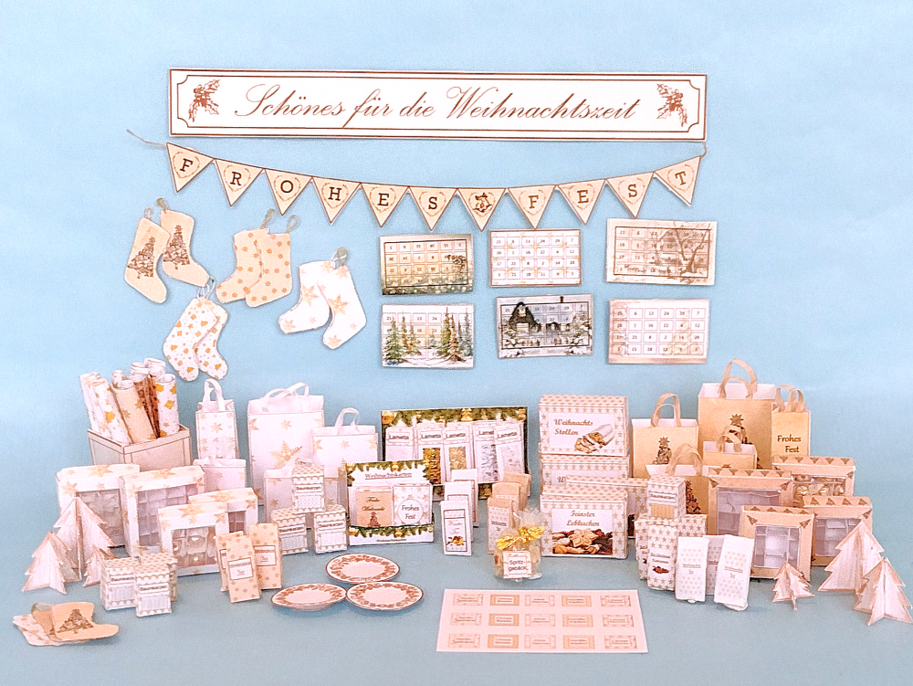 Bastelbögen Weihnachts-Miniaturen Hell