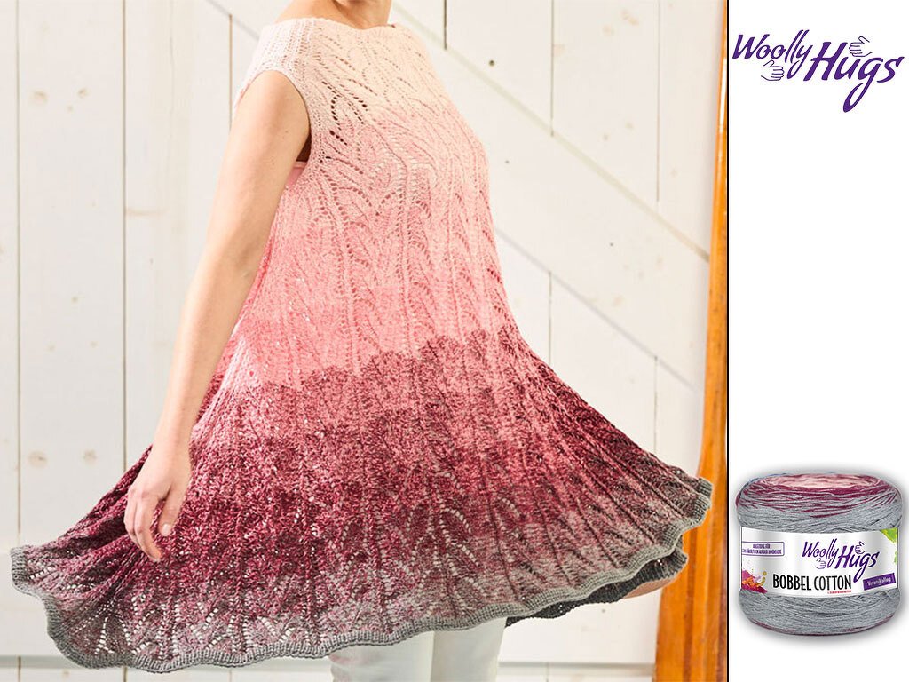 Ärmellose Stricktunika in Hellrosa bis Grau mit filigranem Lochmuster