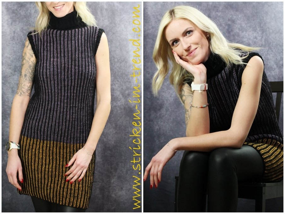 Knitting Pattern for a Sleeveless Dress in 3 Colors | Dress ItalyWool #2