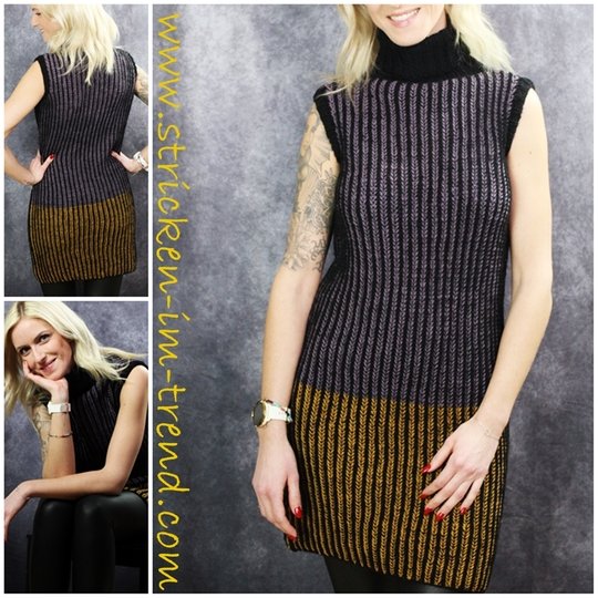 Knitting Pattern for a Sleeveless Dress in 3 Colors | Dress ItalyWool #2