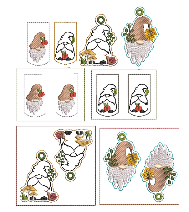 Stickdatei ITH Wichtel Herbst Anhänger verschiedene Varianten