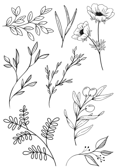 Stickvorlage Blätter & Blüten PDF | Stickmuster Download A4 | Handstickerei