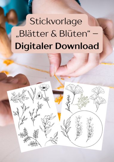 Stickvorlage Blätter & Blüten PDF | Stickmuster Download A4 | Handstickerei