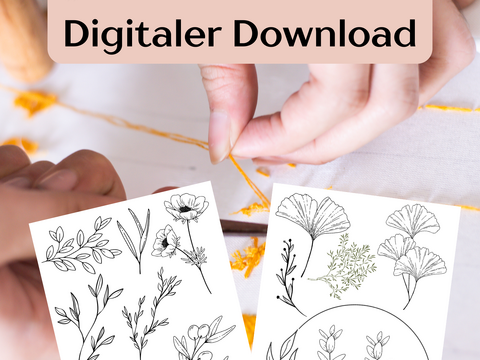 Stickvorlage Blätter & Blüten PDF | Stickmuster Download A4 | Handstickerei