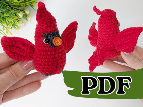 Crochet bird pattern, amigurumi red cardinal, crochet keychain pattern