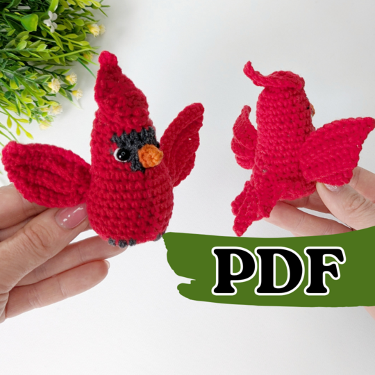 Crochet bird pattern, amigurumi red cardinal, crochet keychain pattern