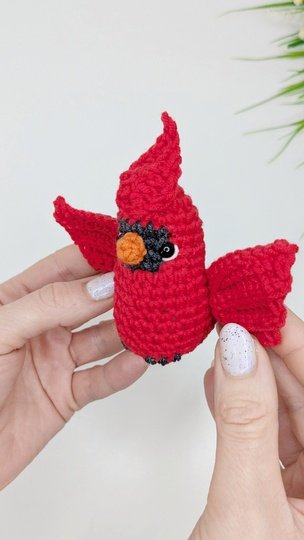 Crochet bird pattern, amigurumi red cardinal, crochet keychain pattern