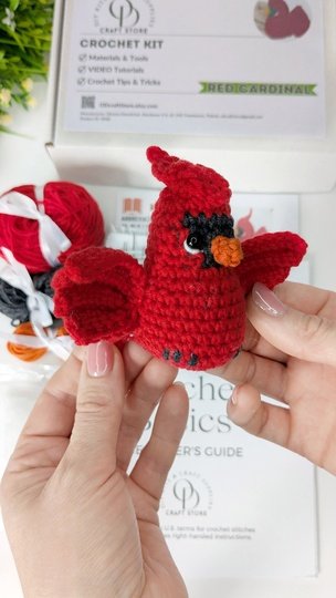 Crochet bird pattern, amigurumi red cardinal, crochet keychain pattern