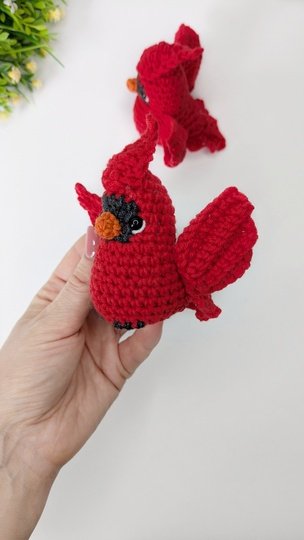 Crochet bird pattern, amigurumi red cardinal, crochet keychain pattern