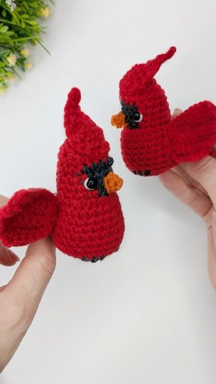 Crochet bird pattern, amigurumi red cardinal, crochet keychain pattern