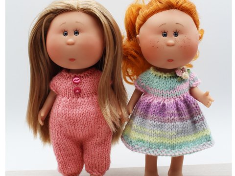 Knitting pattern for Jumpsuit & Dresses for little doll 23cm