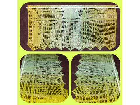 Halloween-Bistro-Häkelgardine mit Motiv - Don't drink and fly (einteilig)