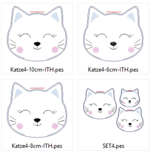 Stickdatei - Katze 4 ITH - in 3 Größen - Anhänger cute Schlüsselanhänger