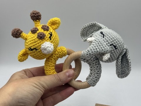 Crochetpattern - Teething ring Elefant & Giraffe