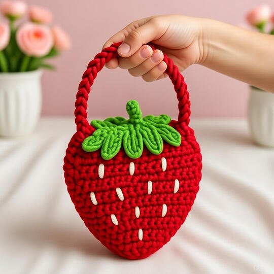 Crochet Strawberry Bag Pattern – PDF Download + Video Tutorial