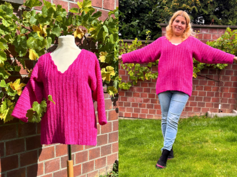 Häkelanleitung Damenpullover „Cozy Fluff“ mit V-Ausschnitt