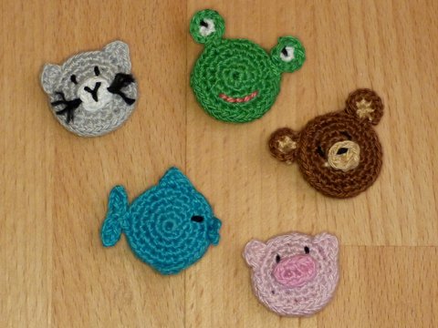 Häkelanleitung Kühlschrankmagnete "Tiere" Schwein Katze Fisch Bär Frosch