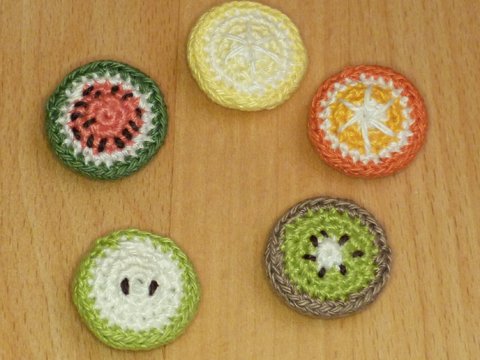 Häkelanleitung Kühlschrankmagnete "Früchte" Orange Kiwi Melone Apfel Zitron