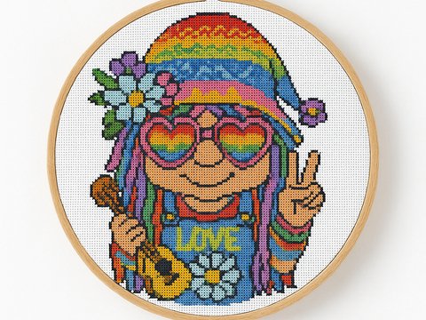 Groovy Hippie Gnome Cross Stitch Pattern | PDF Instant Download