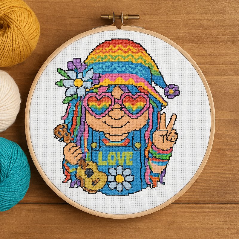 Groovy Hippie Gnome Cross Stitch Pattern | PDF Instant Download - Image 3