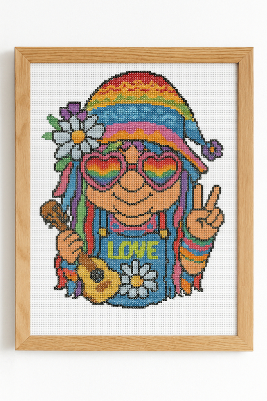 Groovy Hippie Gnome Cross Stitch Pattern | PDF Instant Download