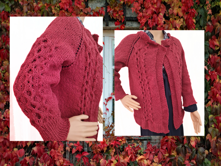 Women's jacket (top down) with cable pattern – flexible size