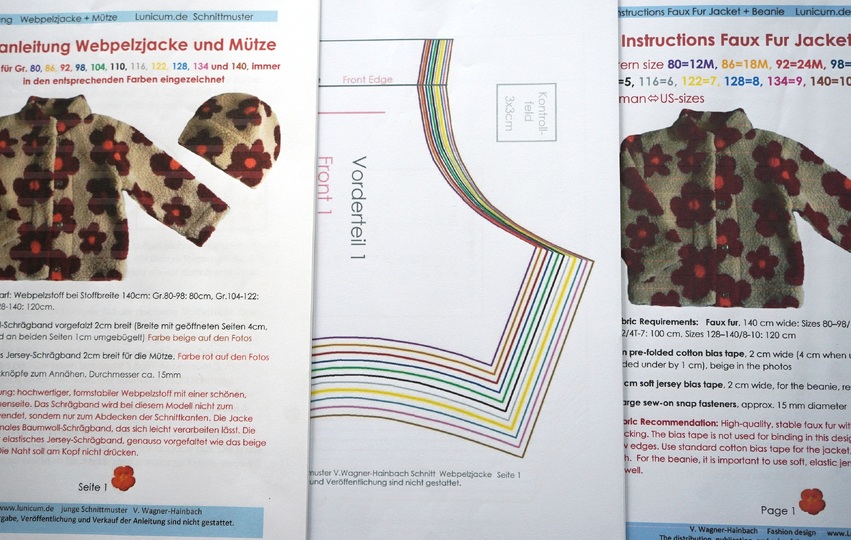 Schnitt + Anleitung Webpelzjacke und Mütze Gr.80-140