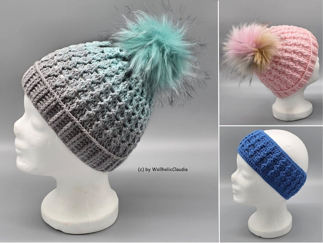 Häkelanleitung 2er Set Mütze oder Stirnband "Diamant" Damen oder Herren