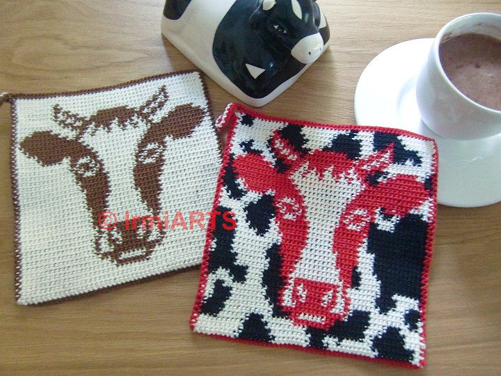 DIY Häkelanleitung Doubleface-Topflappen Kuh (2- oder 3-farbig)