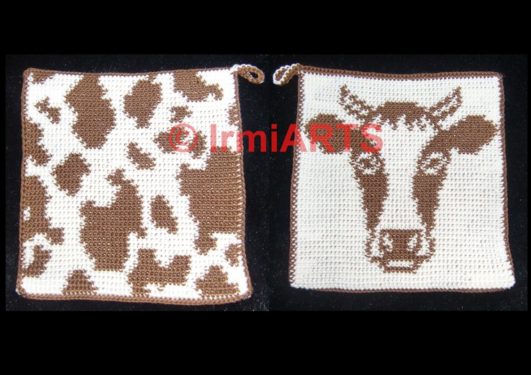 DIY Häkelanleitung Doubleface-Topflappen Kuh (2- oder 3-farbig)