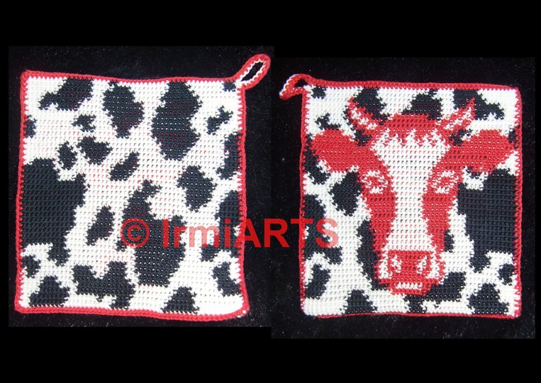 DIY Häkelanleitung Doubleface-Topflappen Kuh (2- oder 3-farbig)