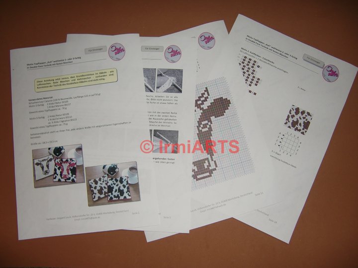 DIY Häkelanleitung Doubleface-Topflappen Kuh (2- oder 3-farbig)