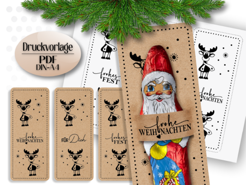 Druckvorlage Weihnachten Frohe Weihnachten Schokoladenverpackung PDF