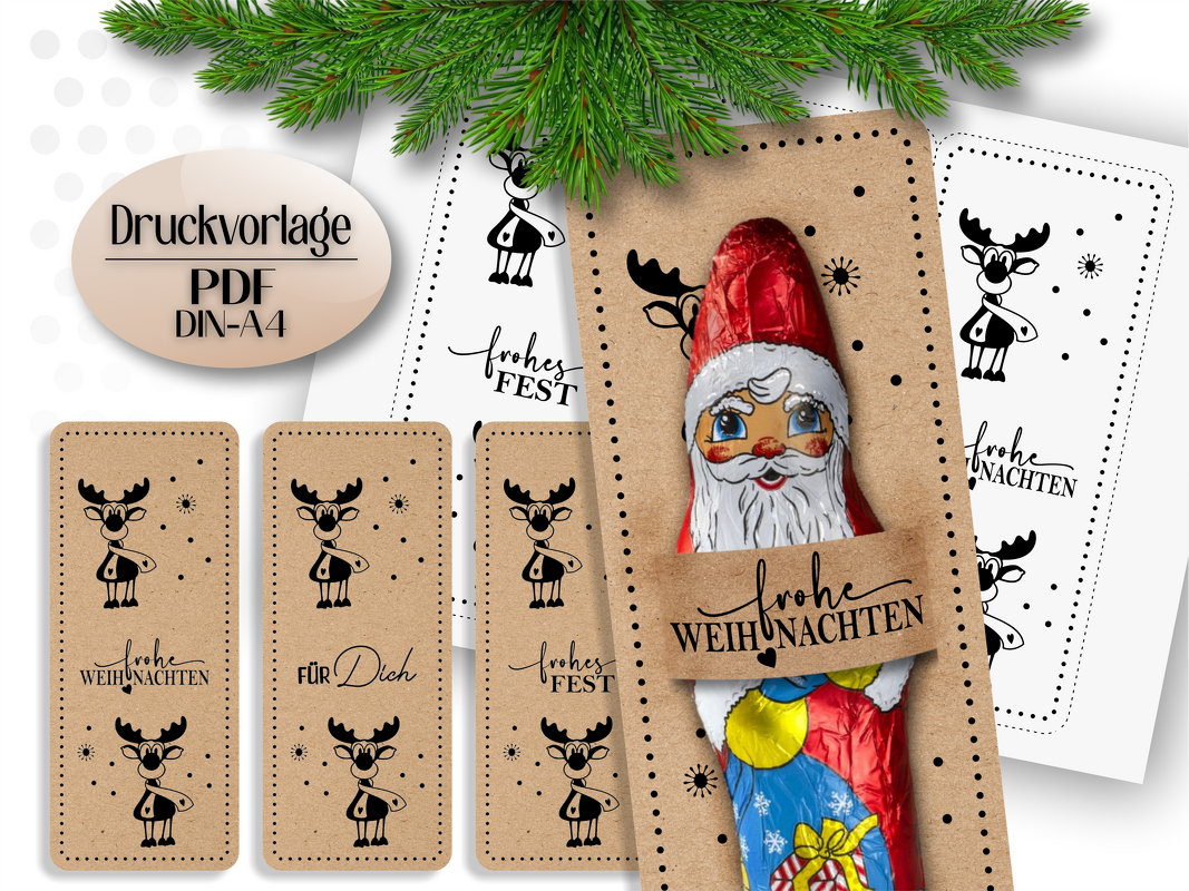 Druckvorlage Weihnachten Frohe Weihnachten Schokoladenverpackung PDF