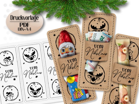 Druckvorlage vom Nikolaus Schokoladenverpackung Gutscheinverpackung PDF