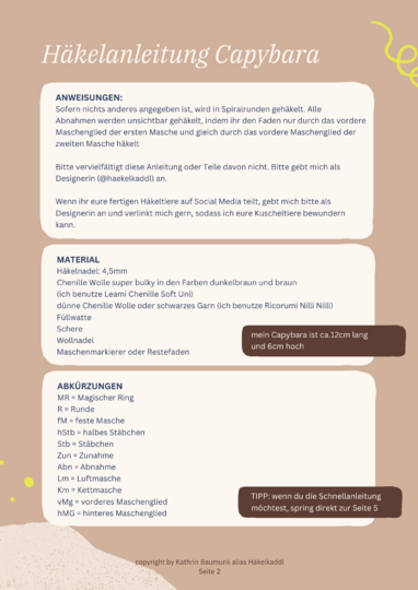 Capybara Häkelanleitung PDF digital - Deutsch Englisch