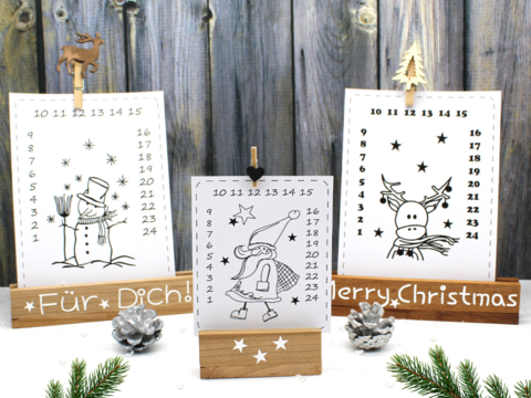 Adventskalender Tischkalender Druckvorlage PDF Elch Schneemann Nikolaus