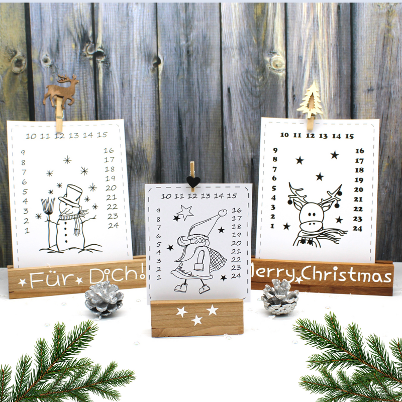 Adventskalender Tischkalender Druckvorlage PDF Elch Schneemann Nikolaus