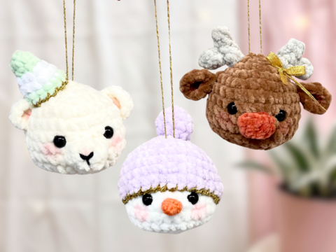 Häkelanleitung Weihnachtskugeln Schneemann, Rentier, Eisbär